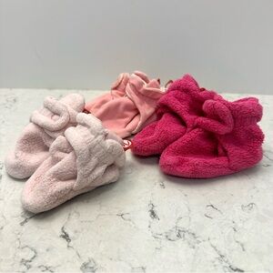 Set Lot of 3 Pairs Pink Zutano Booties 3mo 6mo 6-12mo